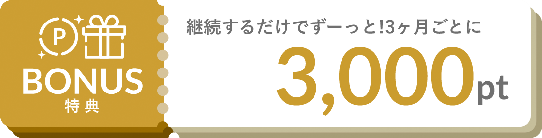 ボーナス特典1: 継続するだけで3ヶ月ごとに3,000pt